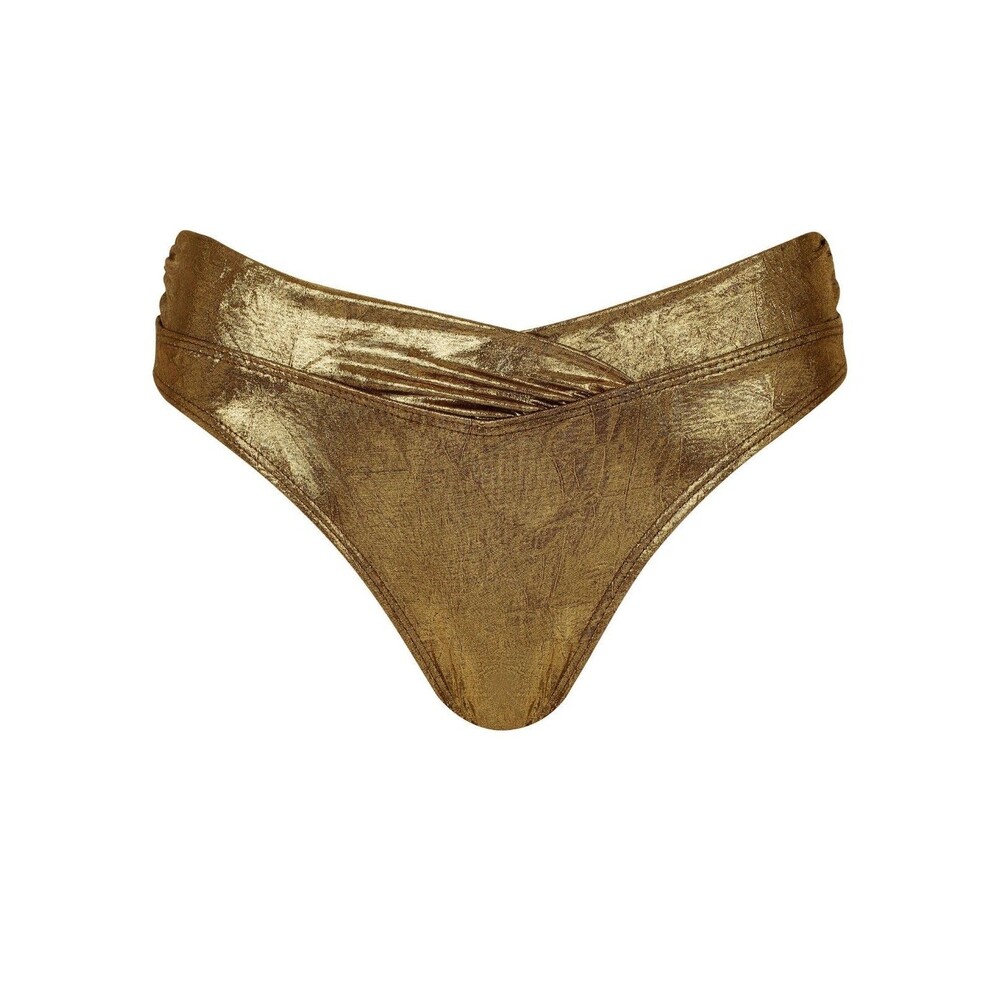 Women's Venus Gold Shine Havana Bikini Bottom in Mahogany Shine Size M